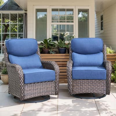 Gymojoy Patio Swivel Glider Chair Set with 6" Ultra-Plush Cushions - Waterproof Olefin Fabric, All-Weather Rattan