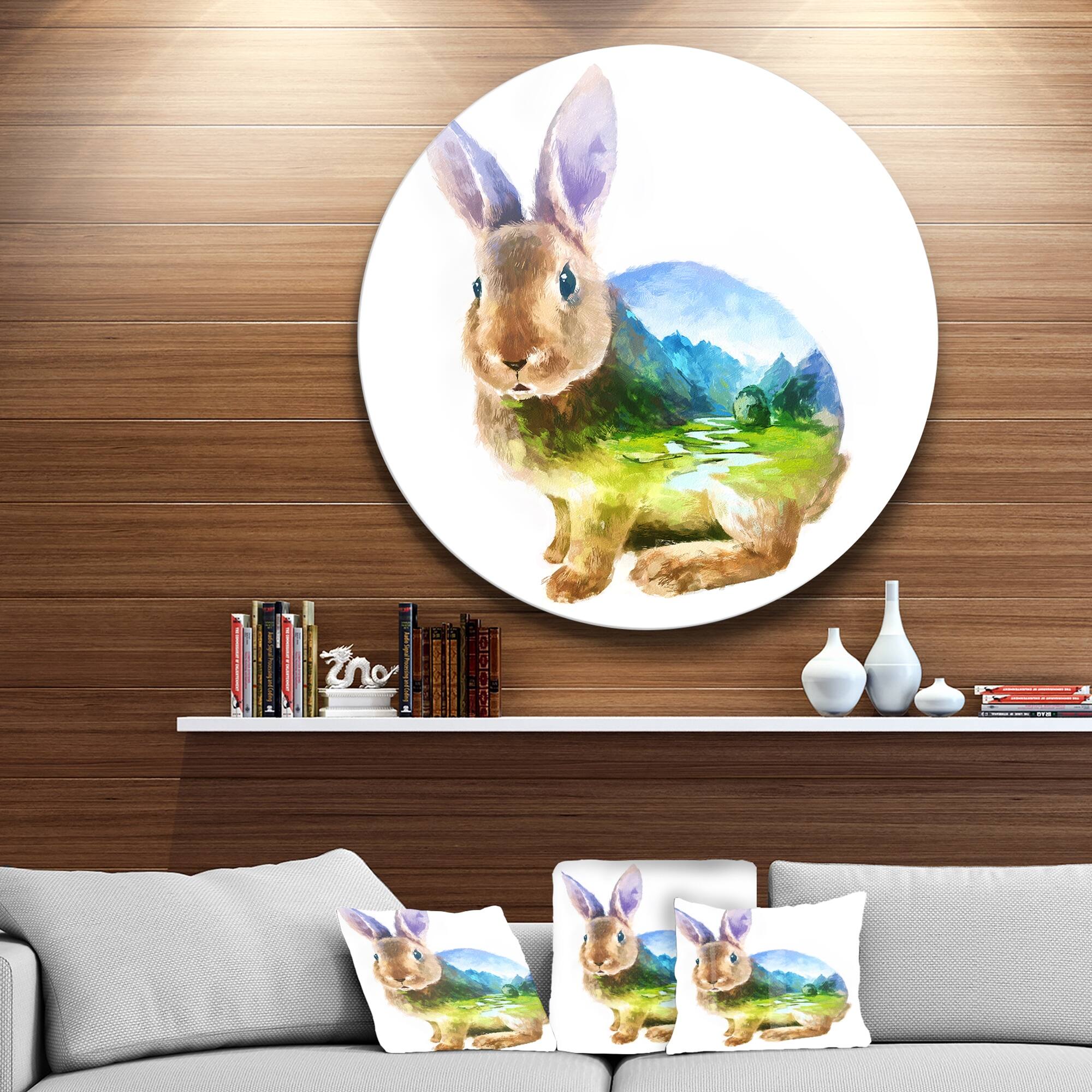 Designart 'Rabbit Double Exposure Illustration' Large Animal Metal Wall