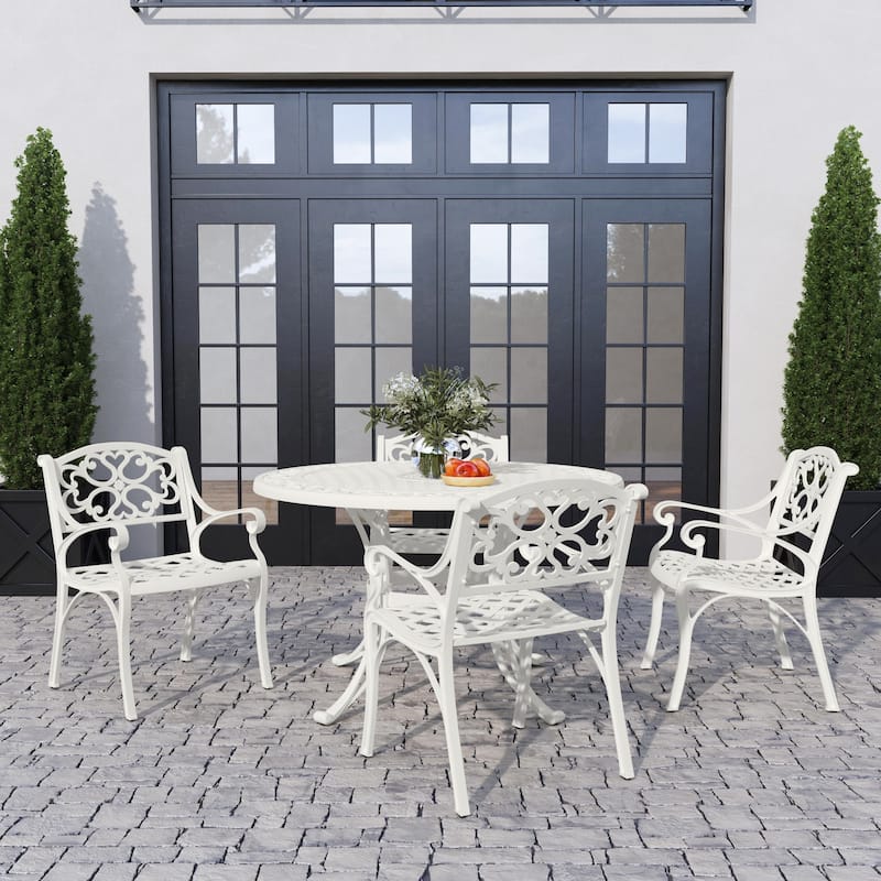 Sanibel White Aluminum 5 Piece Outdoor Dining Set - 48" x 29" x 48"