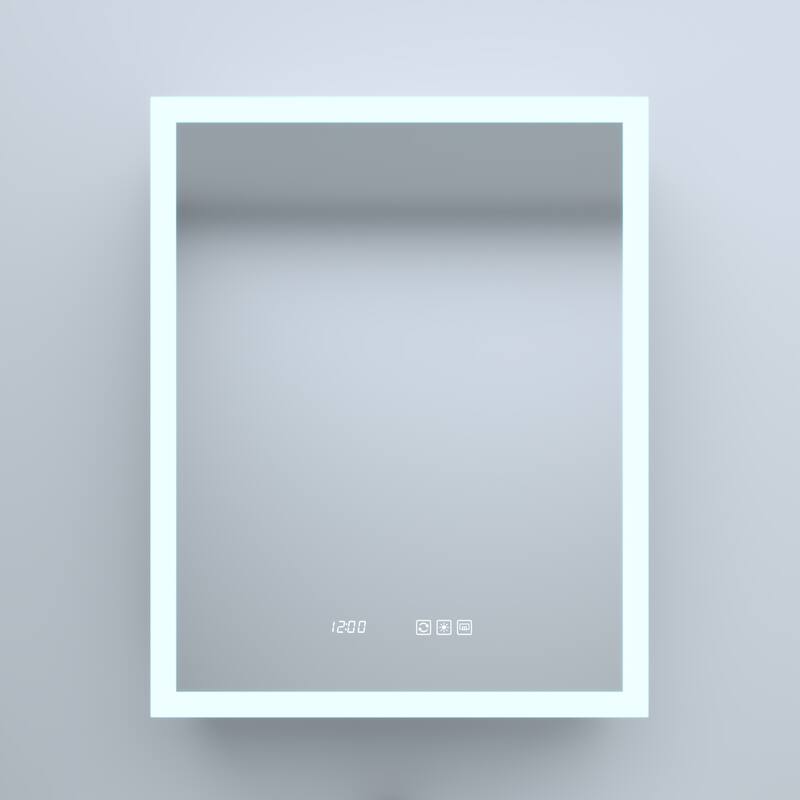 Rectangular Aluminum Recessed/Surface Mount Medicine Cabinet in Silver with Mirror LED and Clock