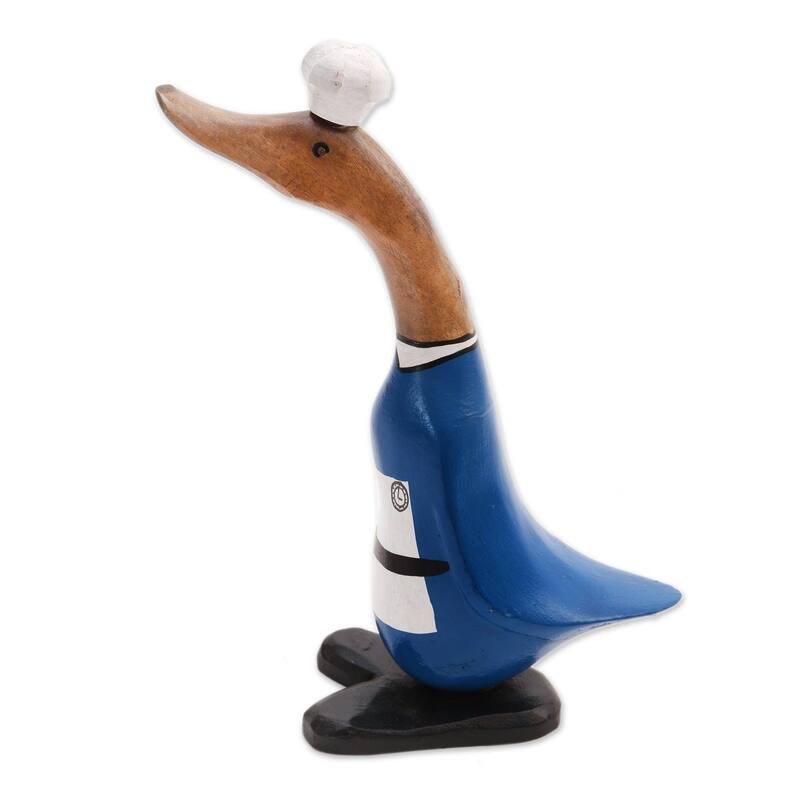 Handmade Chef Duck Wood And Bamboo Root Sculpture (Indonesia) - 13" H x 3.5" W x 9.5" D