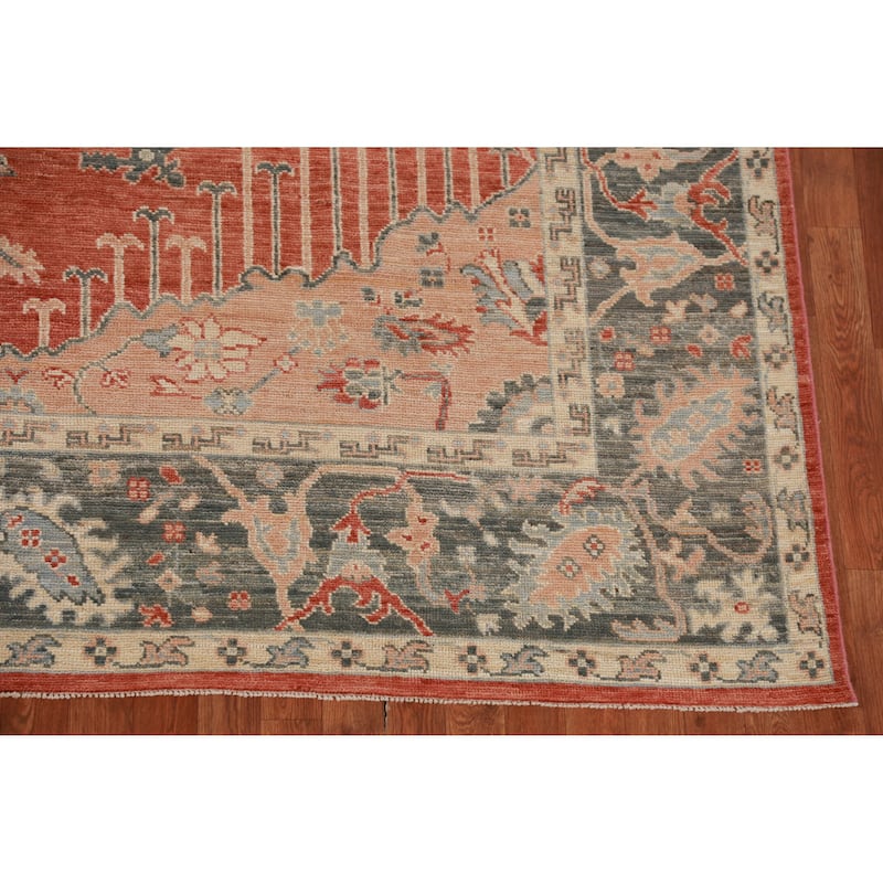 Hand Knotted Oriental 100% Wool Carpet Transitional All-Over Oranges & Rust Oushak Area Rug - 10' 2'' X 8' 3''