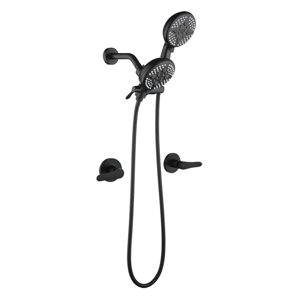 Wall Mount Shower Faucet with Handheld Shower Brass 5-Setting Spray Dual Head Shower System with Rough-in Valve