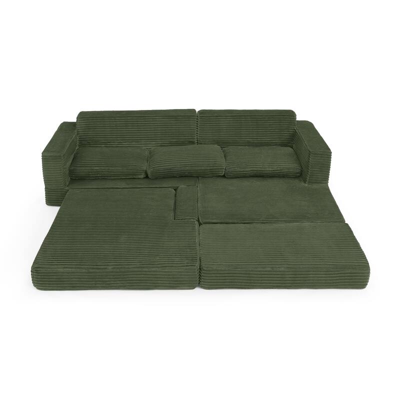 112.6" L-Shaped Modular Sectional Right sofa seat with Queen Sleeper Function, Corduroy Upholstery and No Assembly Required