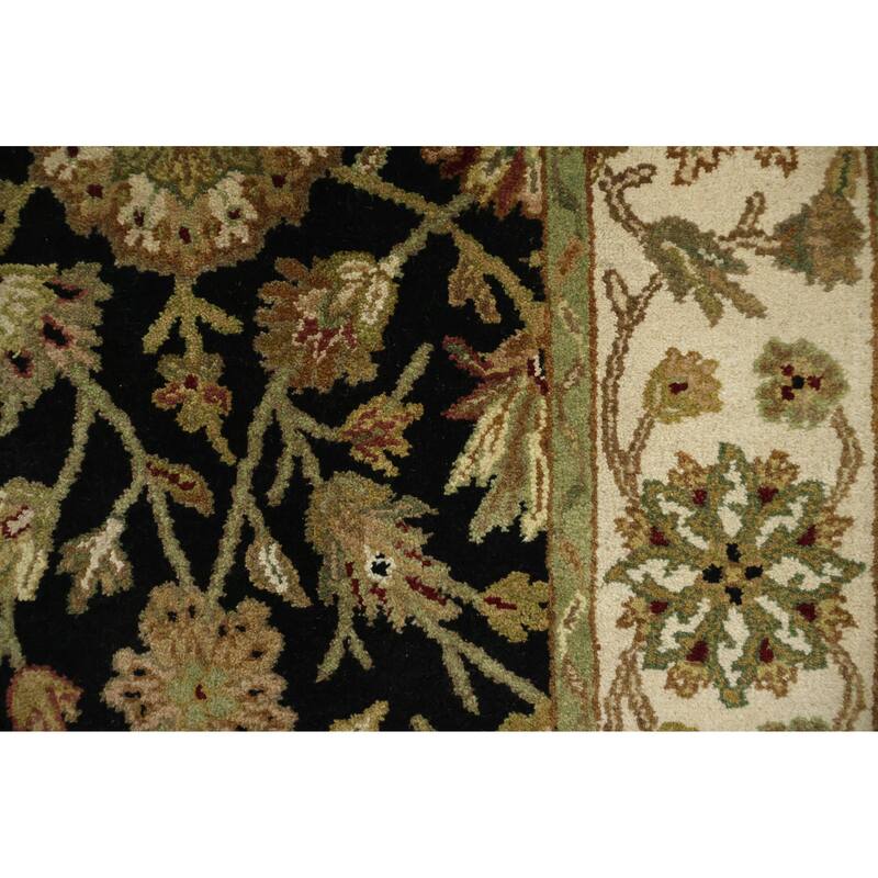 Hand Knotted Oriental 100% Wool Carpet Traditional All-Over Black Agra Area Rug - 6' 5'' X 4' 1''