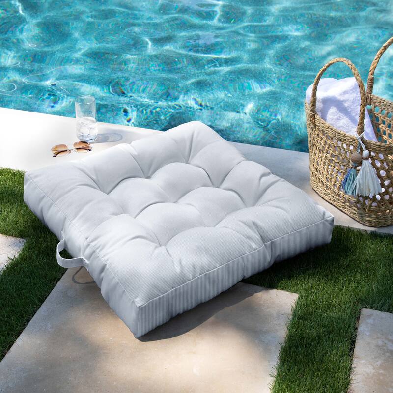 Sorra Home Sunbrella Square Tufted Floor Pillow with Handle - Canvas Skyline