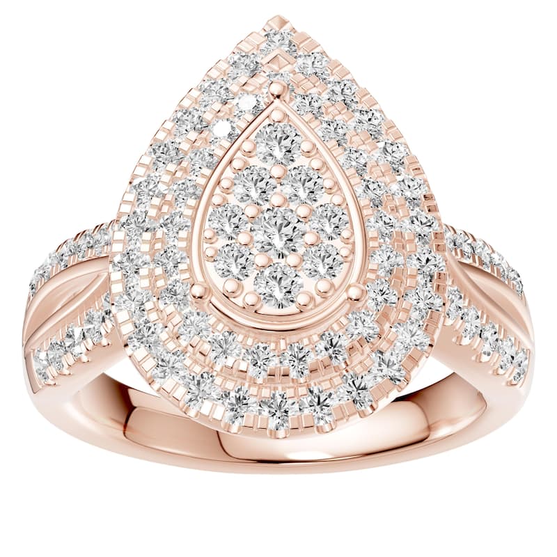 AEON Aurelia Radiance Pear 1.00ct Lab Grown Diamond Cluster Double Halo Ring - 8.5 - Rose