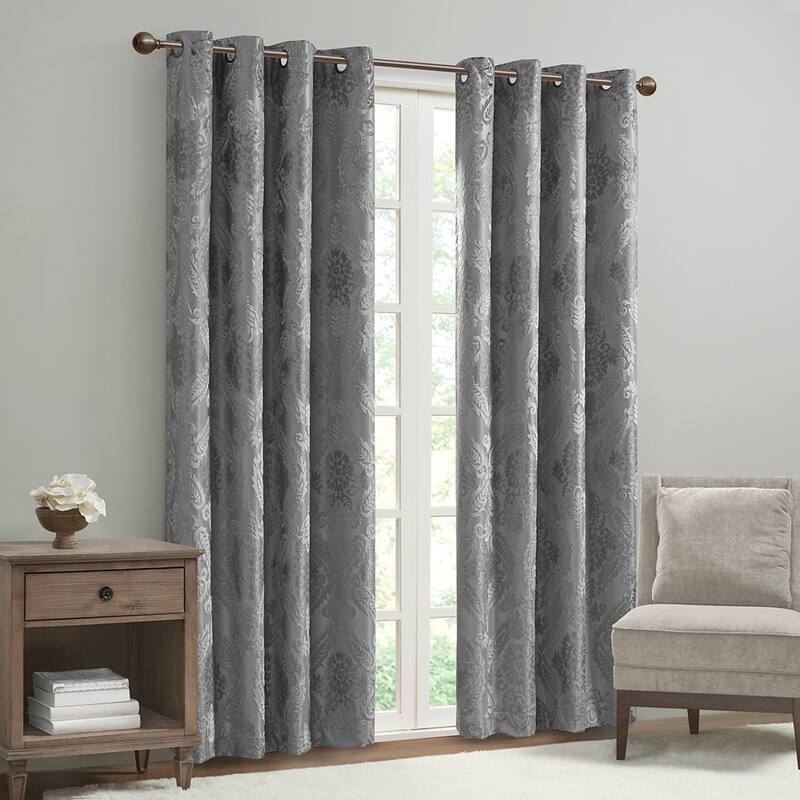 Knitted Jacquard Paisley Total Blackout Grommet Top Curtain Panel(Only 1 Pc Panel)