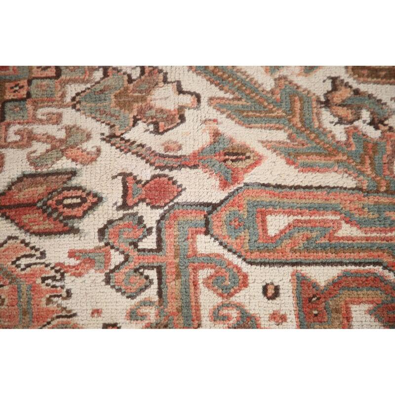 Hand Knotted Oriental 100% Wool Carpet Traditional Medallion Pink Heriz Area Rug - 12' 7'' X 9' 9''