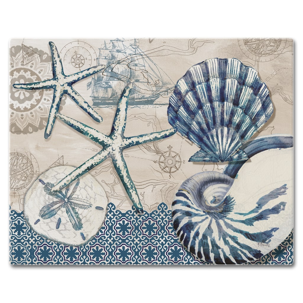 Counter Art Glass Cutting Board / Counter Saver 12"x15", Tide Pool Shells - 12"x15"