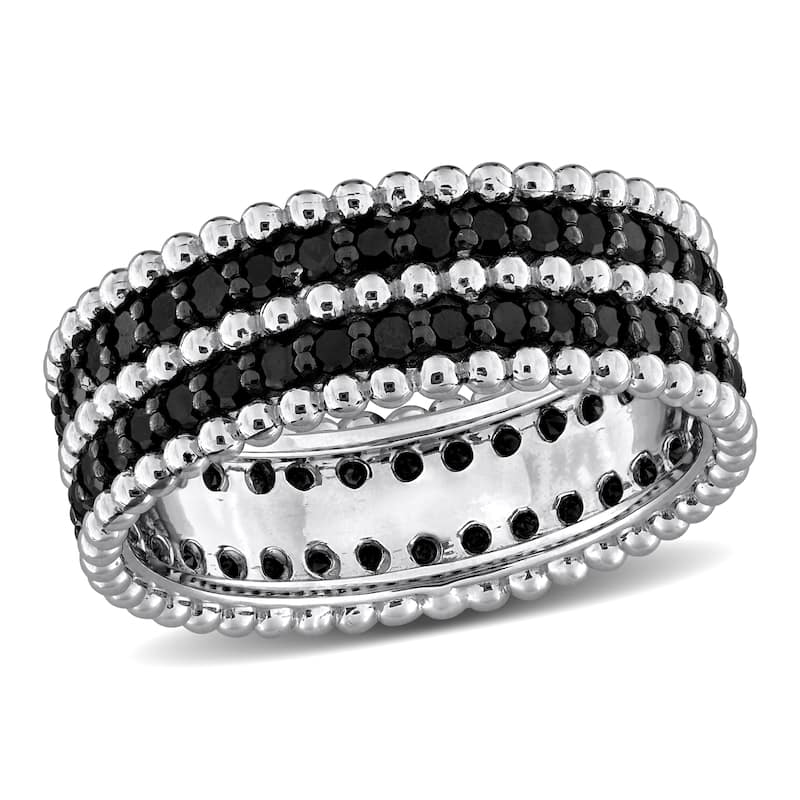Miadora 1 1/6ct TW Black Diamond Double Row Beaded Eternity Ring in 14k White Gold