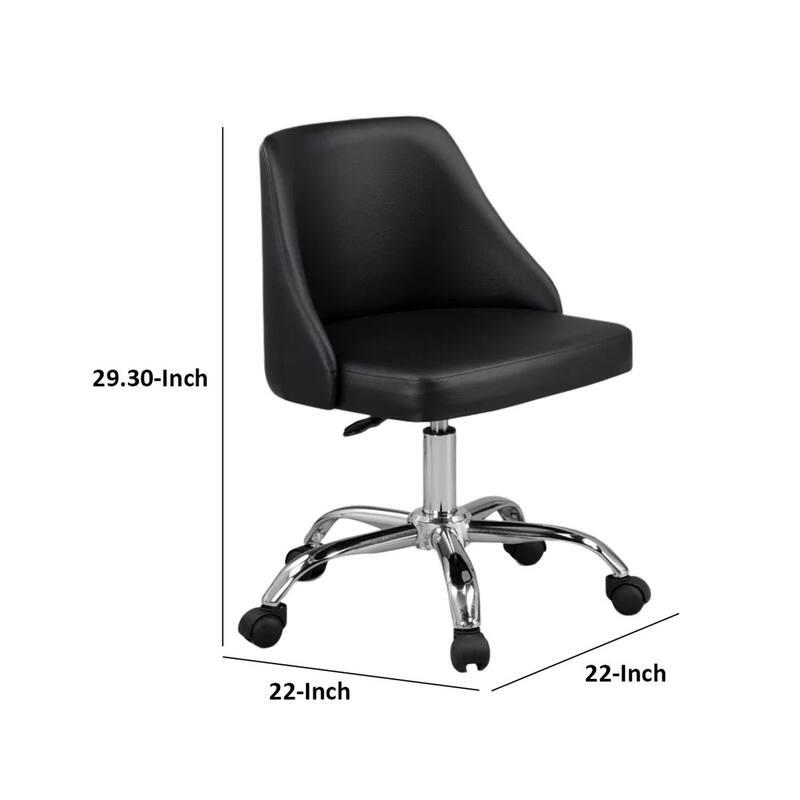 Black Faux Leather Office Chair with Square Cushions, Chrome Swivel Base, Adjustable Height and Casters