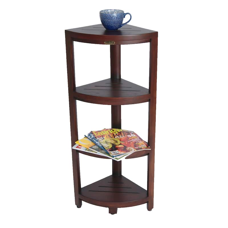 DecoTeak SnazzyCorner Woodland Brown 38" Teak 4-Tier Corner Shelf - 32" H
