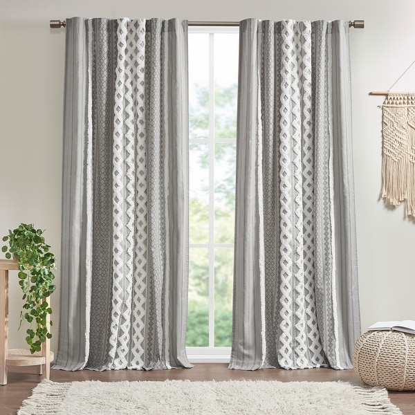 INK+IVY Imani Cotton Printed Curtain Panel with Chenille Stripe and Lining