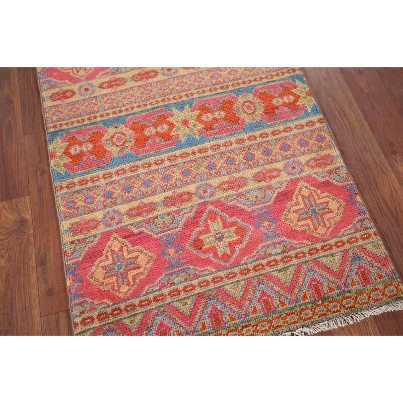 Geometric Kazak Oriental Foyer Rug Handmade Yellow Wool Carpet - 2'0" x 3'0"