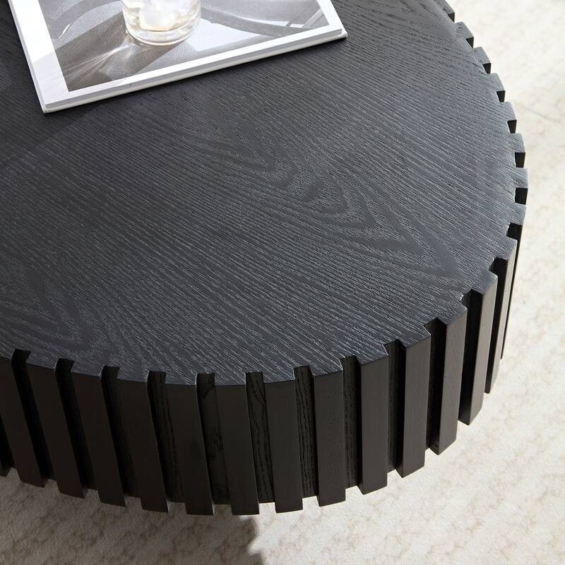 Modern Handcraft Drum Coffee Table Ellipse Coffee Table for Living Room,Oval Small Coffee Table with Sturdy Pedestal