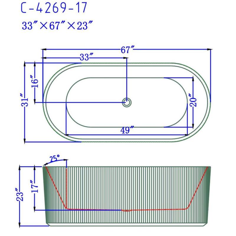 Stufurhome 67" In. Acrylic Freestanding FlatBottom Design Soaking Tubs with Chrome Overflow and Pop Up Drain