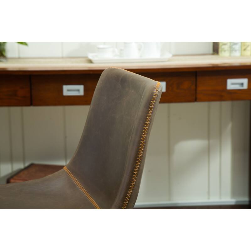 Vintage PU Leather Dining Chairs with Sleigh-Style Legs and Integrated Footstool, for Dining Rooms, Set of 2, White