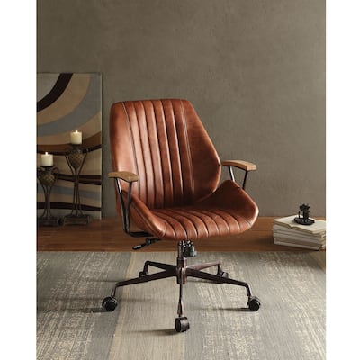 Classic Vintage Grain Leather Office Chair, Mid-Back Swivel Computer Chair with Padded Seat, Armrests and Adjustable Height