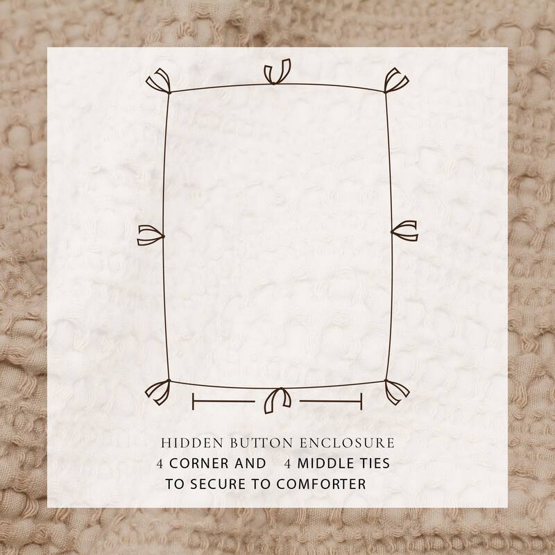 Linery & Co. 100% Cotton Reversible Honeycomb Waffle / Percale Duvet Cover Set