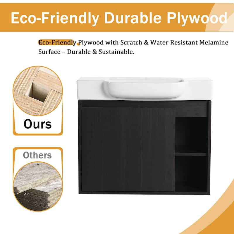 Malwee 24"/28" Floating Bathroom Vanity,Wall Mounted Bathroom Vanity with Ceramic Sink and Soft Close Door