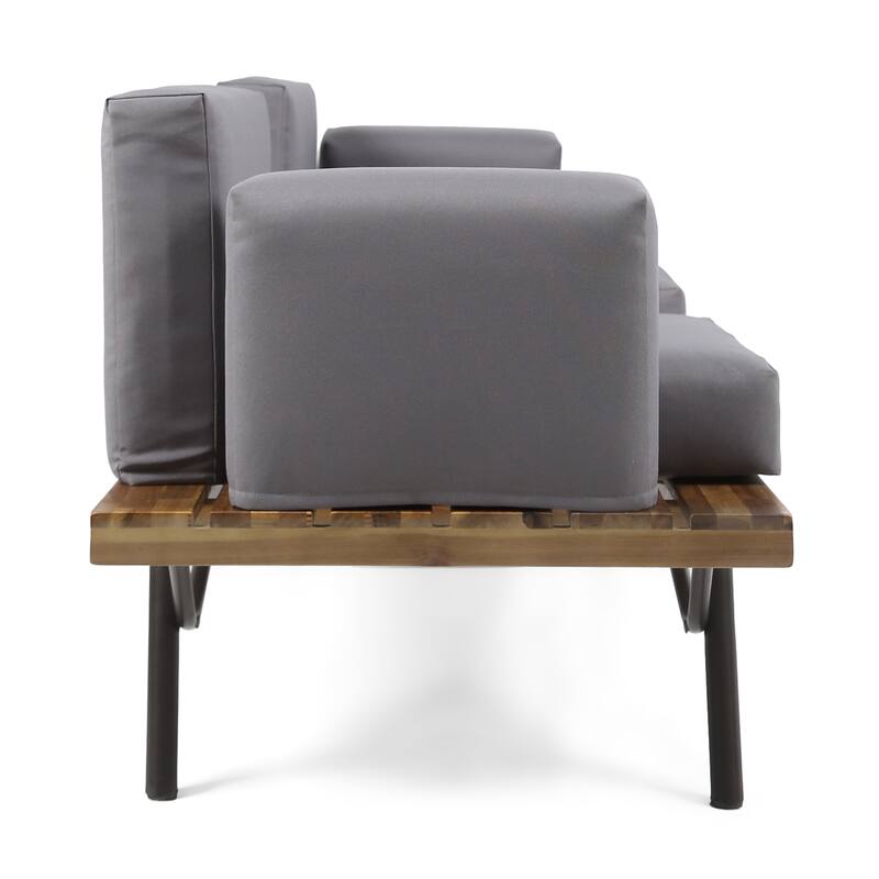 Acacia Wood Outdoor 2-Seater Sofa w/ Metal Legs, Patio Garden Loveseat