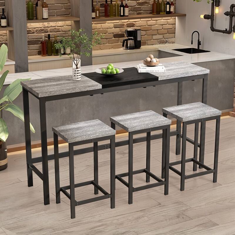 Kitchen Dining Table Set with 3 Stools, Convenient Hanging Stool Design