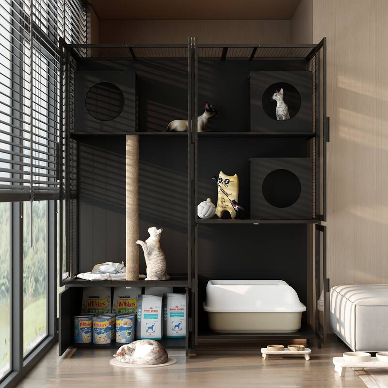 Luxury Cat Tower with Multiple Levels, Cat Scratching Post, and Litter Box Storage Cat Condo
