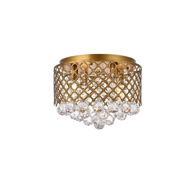 Elegant Lighting Tully 4 Light 14" Wide Flush Mount Drum Ceiling - Brass / Clear