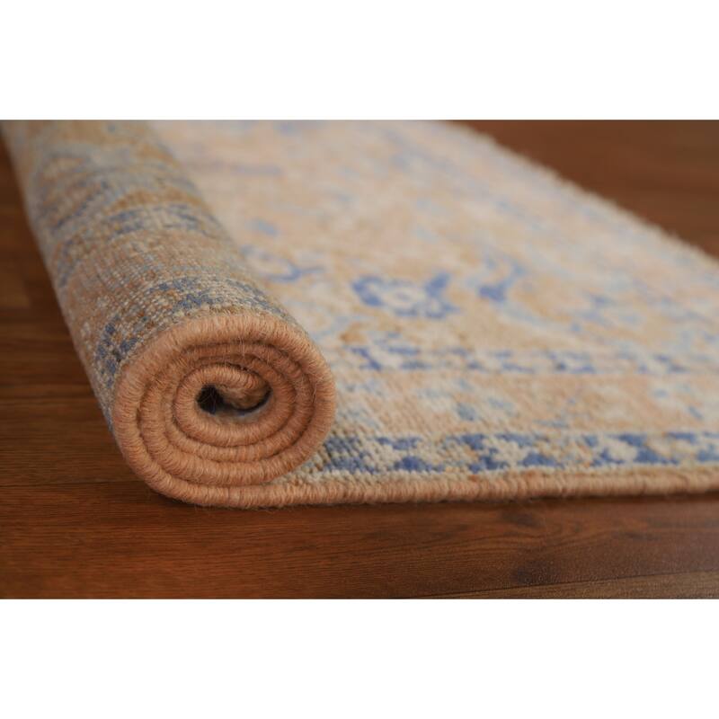 Hand Knotted Oriental 100% Wool Carpet Transitional Geometric Oranges & Rust Oushak Area Rug - 3' 11'' X 2' 11''