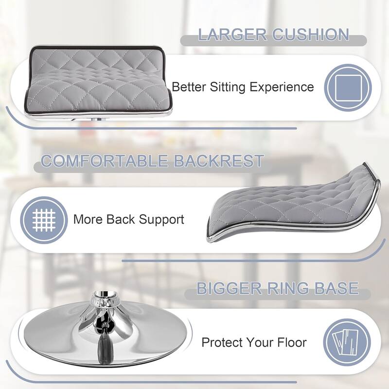 VECELO Barstools Adjustable Height Faux Leather Backless Modern Swivel Bar Stools, Bar Stools Set of 4