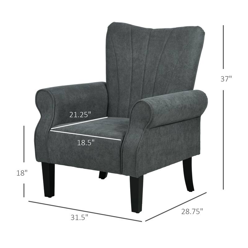 Dark Gray Modern 31.5" High Back Upholstered Arm Chair with Wood Legs for Living Room