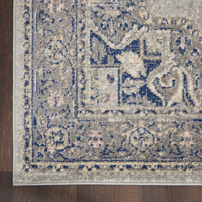 Nourison Tranquil Grey Navy Modern Persian Floral Medallion Area Rug