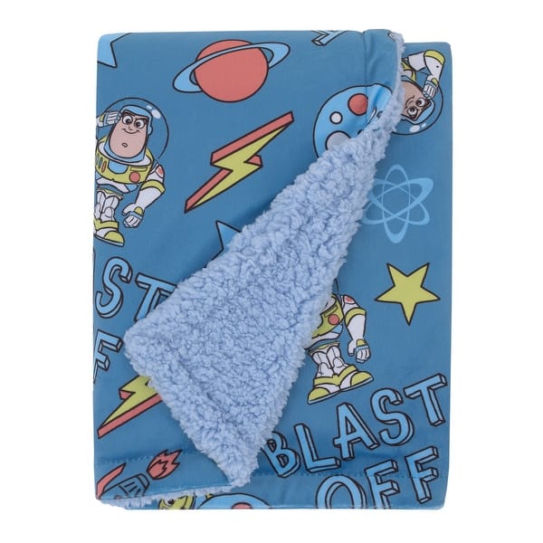 slide 2 of 5, Disney Toy Story Buzz Lightyear Blue and Orange Blast-Off Super Soft Sherpa Baby Blanket