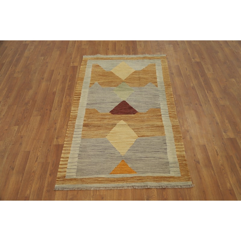 Hand Woven Oriental 100% Wool Carpet Southwestern Modern Multi-Colored Kilim Area Rug - 4' 11'' X 3' 0''