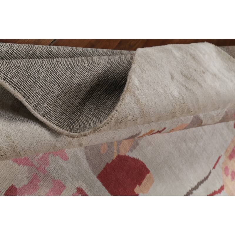 Handmade Flowers Wool & Silk Indian Area Rug - 6'3"x 9'0"