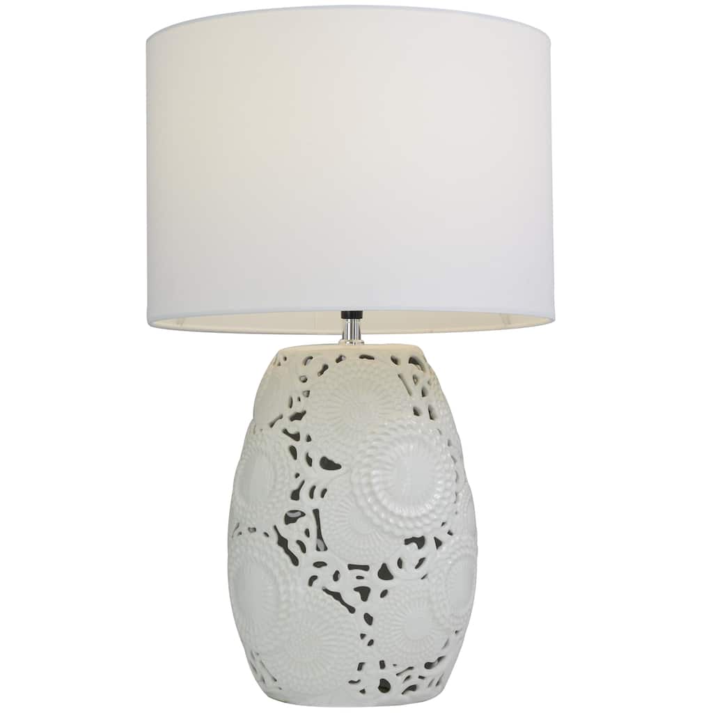 Ceramic Cutout Floral Room Table Lamp - White - Roche River Decor