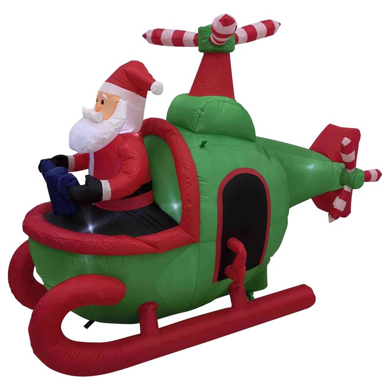 Lighted Inflatable Santa with Helicopter Outdoor Christmas Decoration -7' - Green