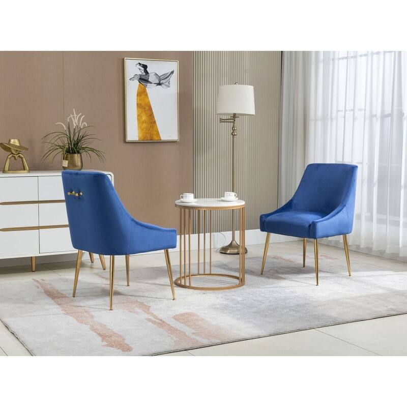 Velvet Upholstered Wing Back Parsons Chair with Golden Plated Legs, Set of 2