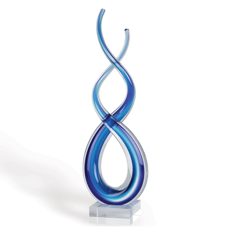 HomeRoots 14" Clear and Blue Murano Glass Modern Abstract Tabletop Sculpture