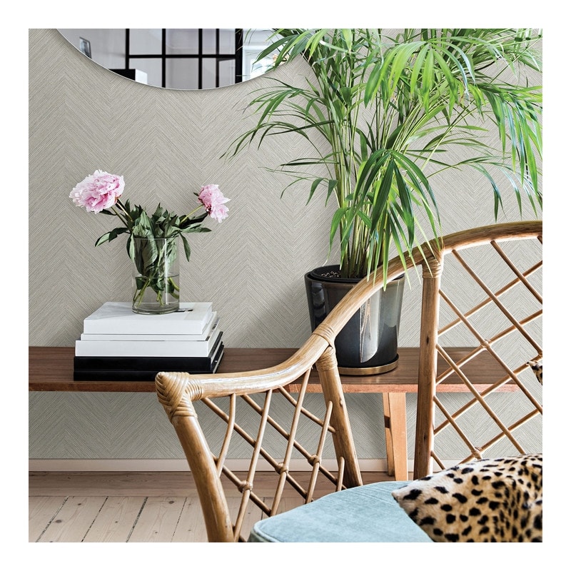 Chesapeake Caladesi Light Grey Faux Linen Wallpaper - 20.5 x 396 x 0.025