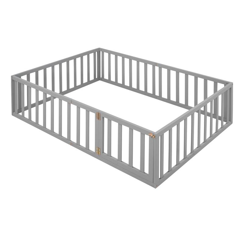 Full Solid Wood Floor Bed with Fence & Door