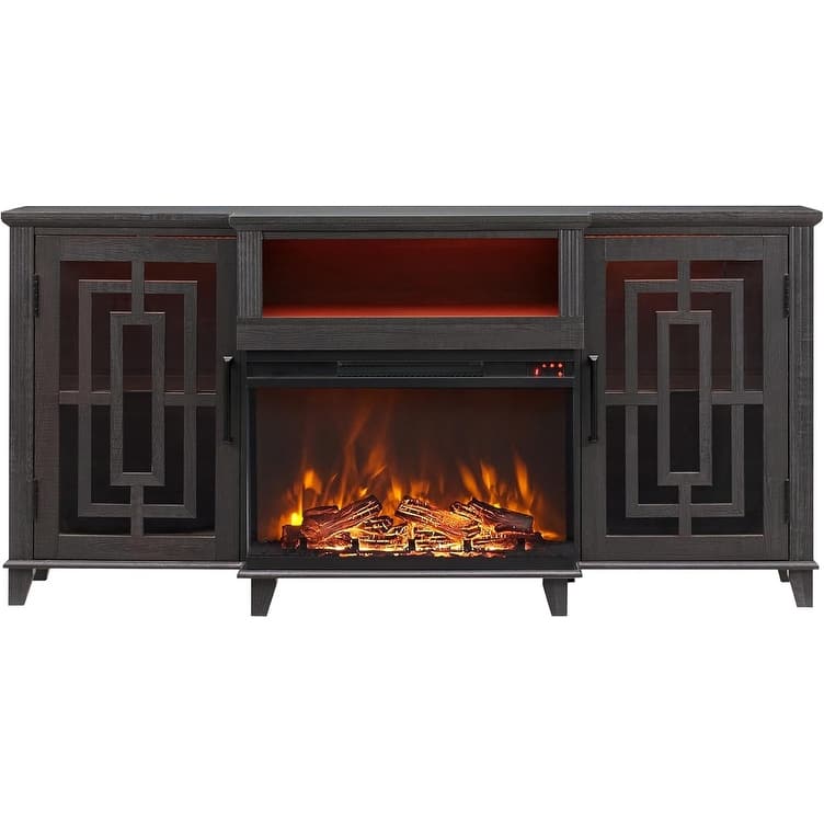 Farmhouse 3-Sided Glass Fireplace TV Stand for 75" TV, Media Console