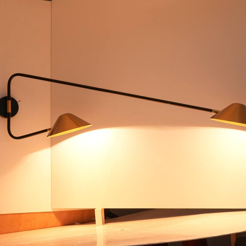 2-Light Mid-Century Modern Brass Sputnik Long Arm Double Wall Sconce for Hallways, Bedroom - 53.9 in. W x 13.8 in. H x 9.8 in. D