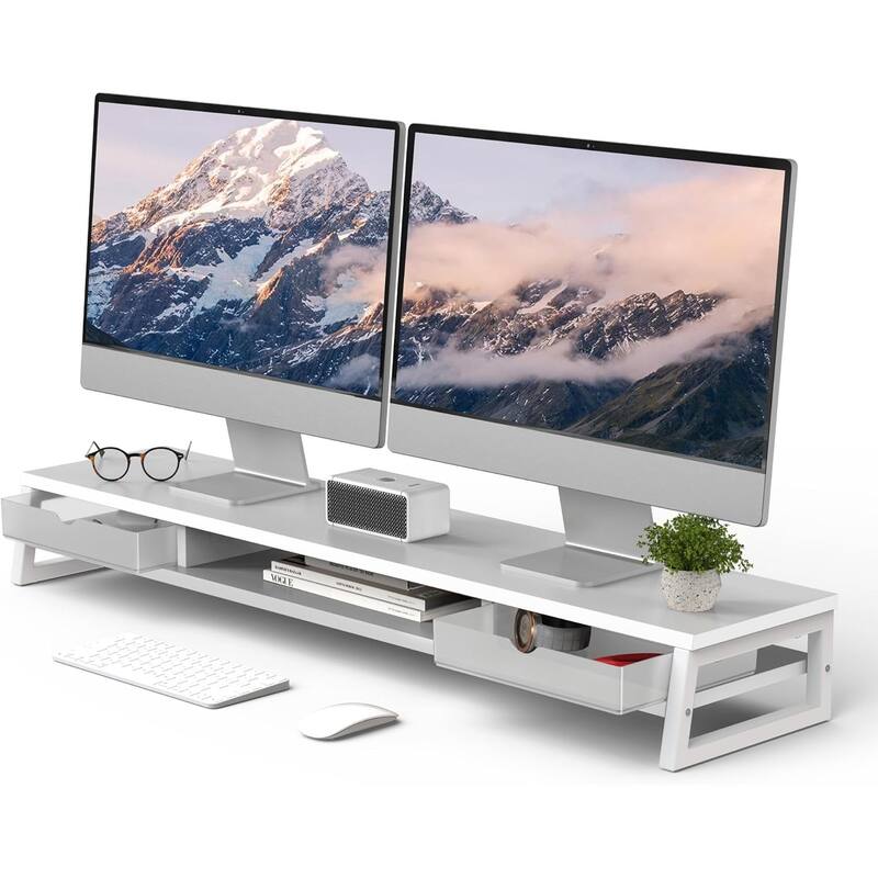 Fenge Dual Monitor Stand Riser for Desk, 42.5in Large Monitor Stand for 2 Monitor - 42.5x9.2x5.4 inches