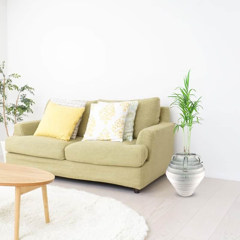 Bohemian Ceramic Urn Vase with Handles White Wash Vintage Finish