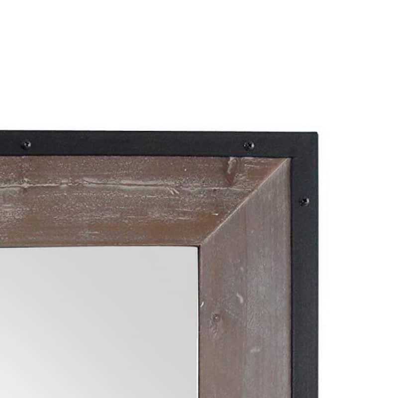 Transitional Mirror with Wooden Framing and Metal Outline, Black & Brown