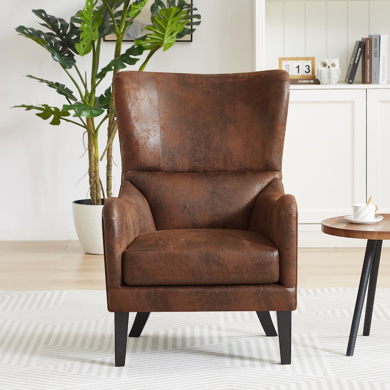Brown Wingback Chair Leisure Chair Rustic Padded Chair Office Chair Reception Chair Side Chair with Wood Legs - Brown