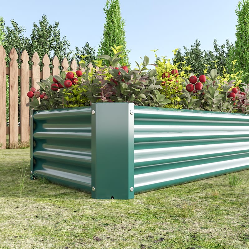 Anmytek Raised Metal Garden Bed Corrugated Green Planter Box for Vegetables Flowers Outdoor