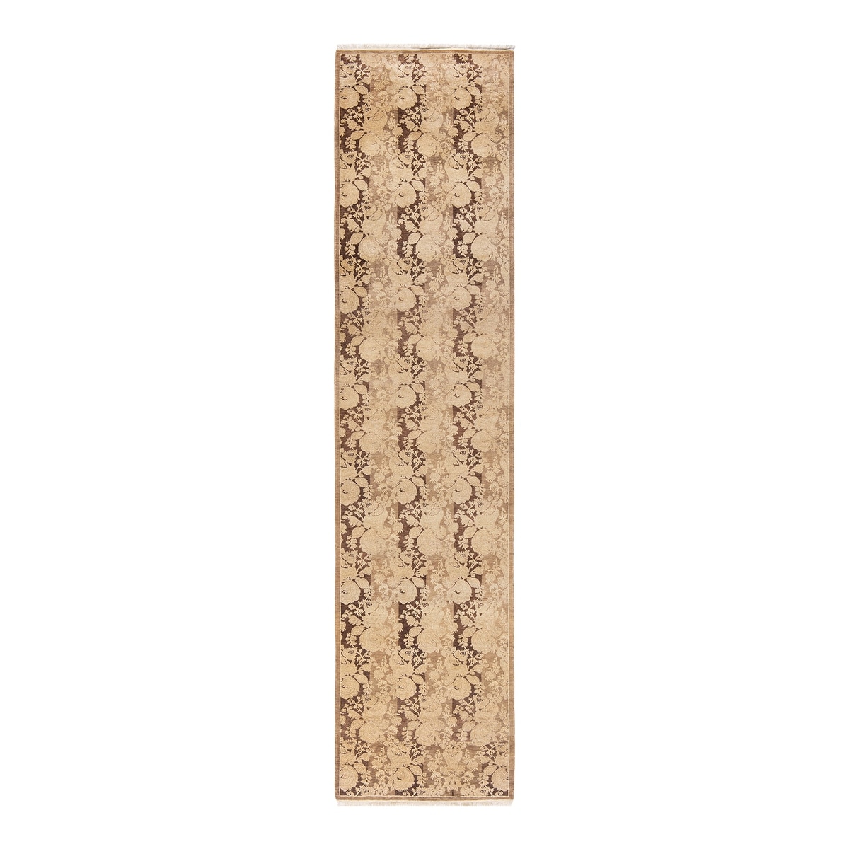 Overton Handknotted Wool Traditional Abstract Brown Runner